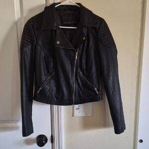 attention Black Faux Leather Moto Jacket with Quilted Shoulders